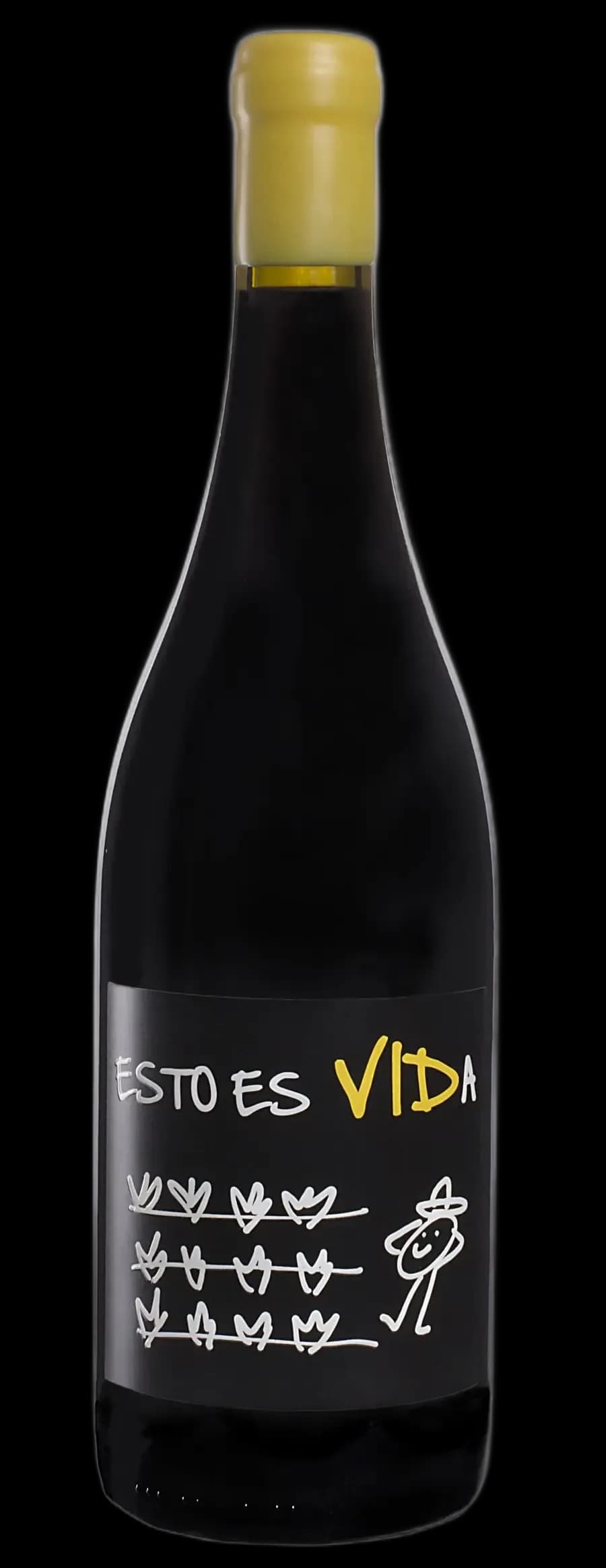 Bottle of Esto es Vida red wine, traditionally made with manual punch-downs