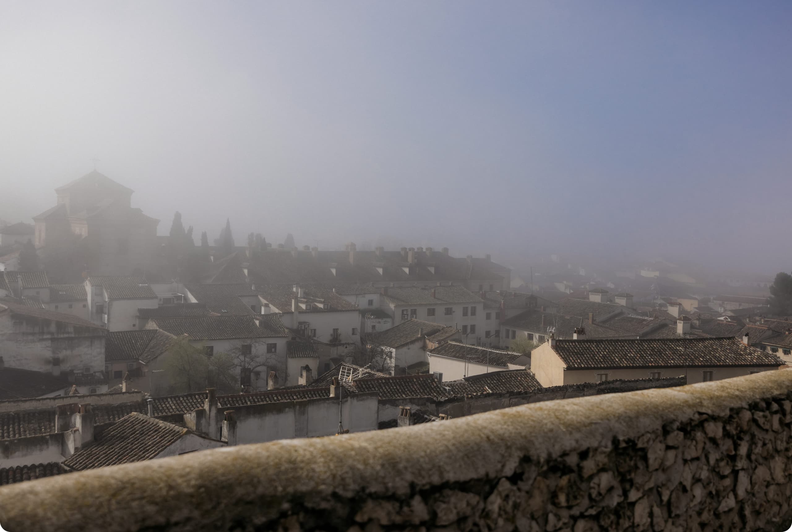 Misty rooftops of Colmenar de Oreja, Madrid Wine Country